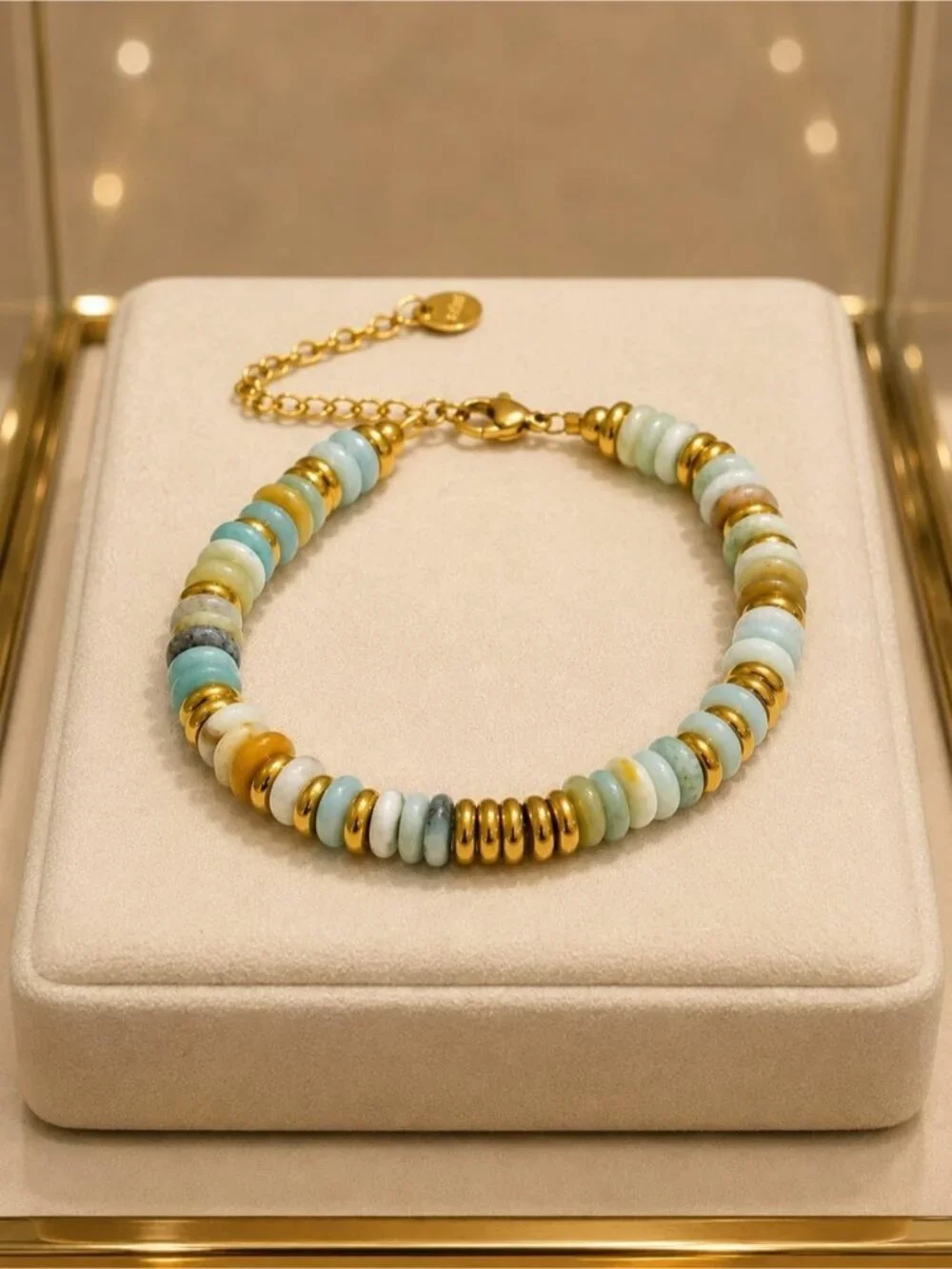 Gold & Aqua Beaded Bracelet - Women Jewelry